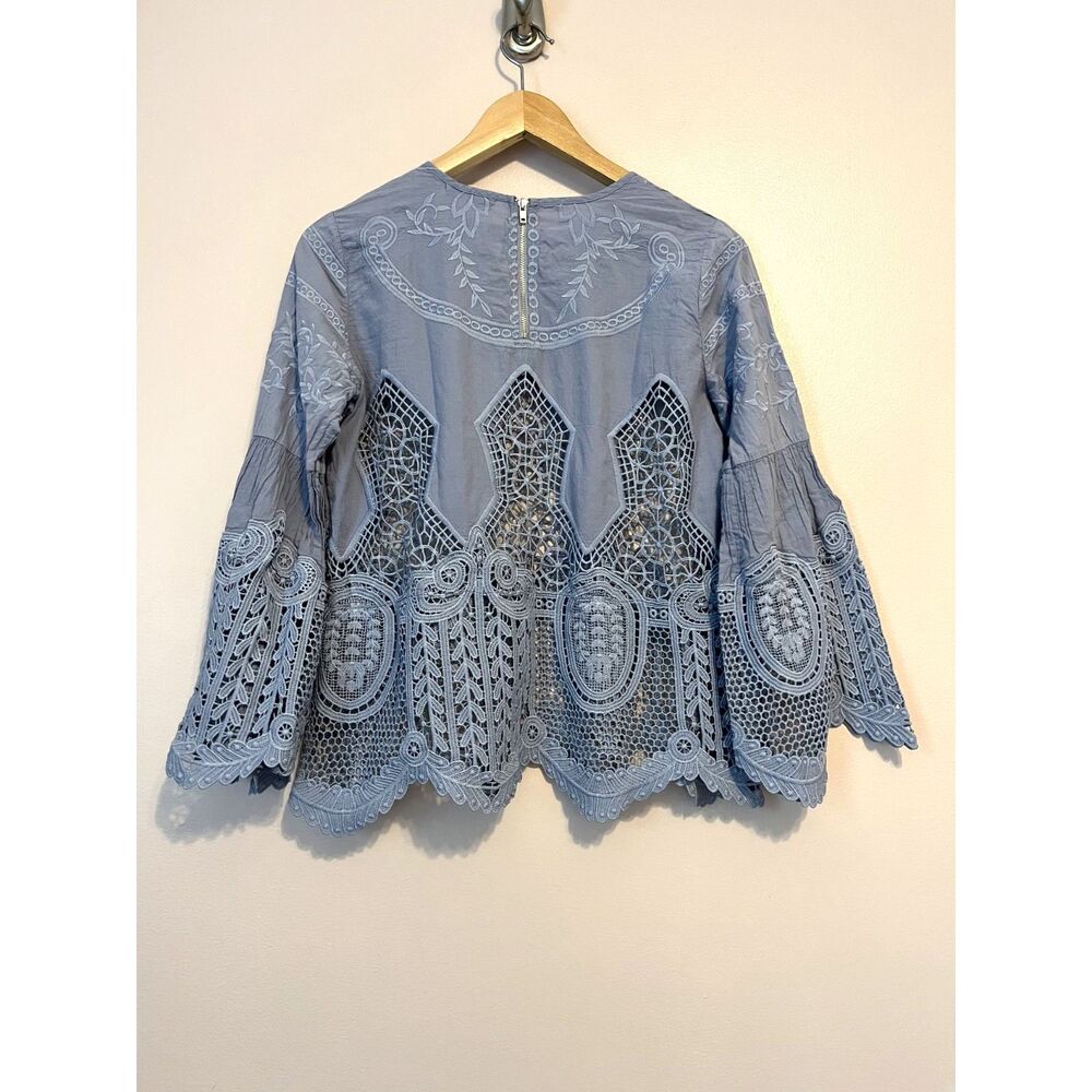 Altard State Crochet Lace Blue Top Medium Fairy Romantic Boho Embroidered Floral - Picture 2 of 9